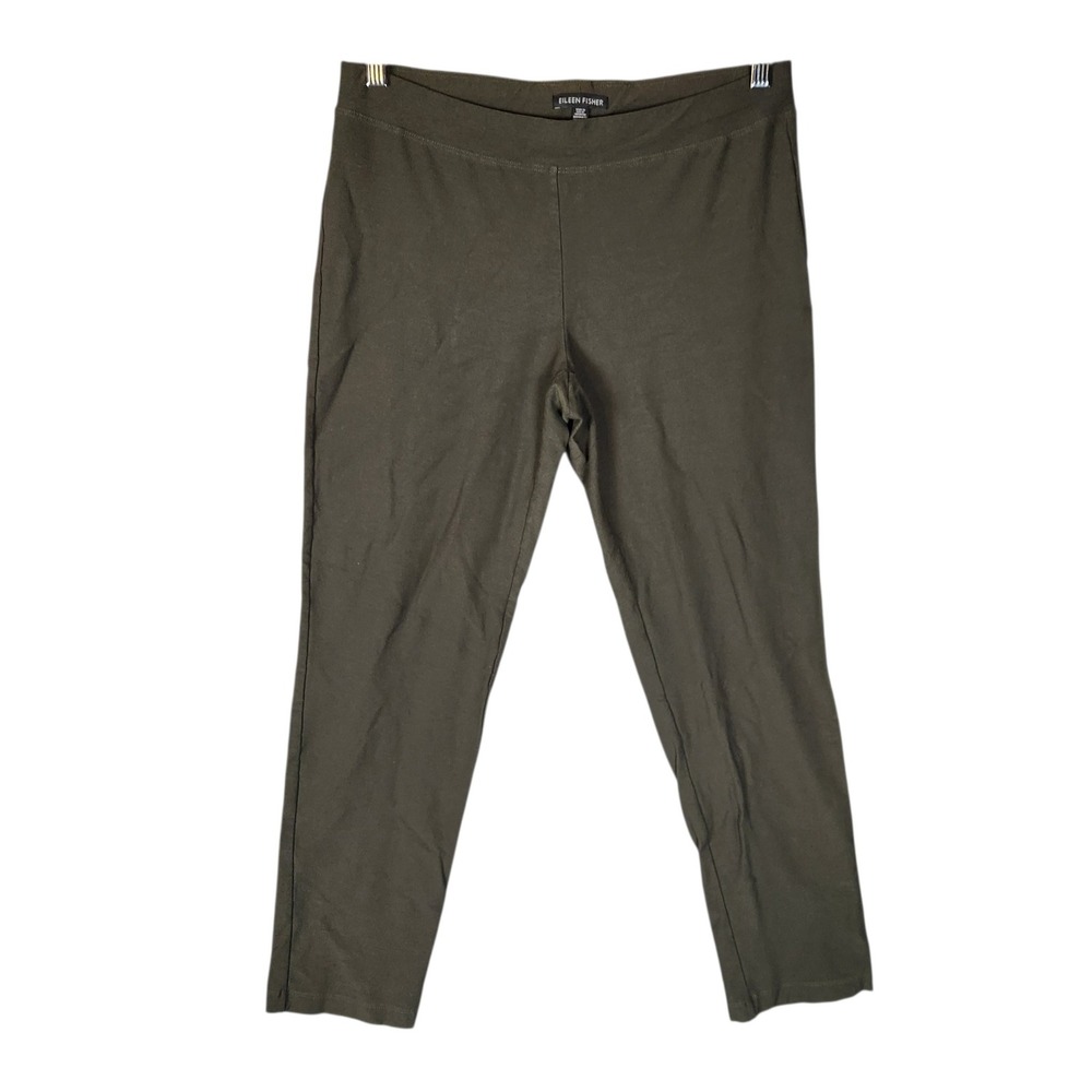 Eileen Fisher Washable Stretch Crepe Slim Fit Ankle Pant Small Olive Green